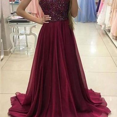 A Line Blue Halter Beadings Sweep Train Sleeveless Prom Dress LBQ1950 main image 1