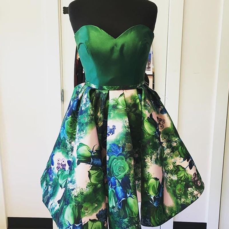 green floral cocktail dress