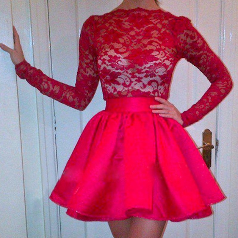 long sleeve red homecoming dress