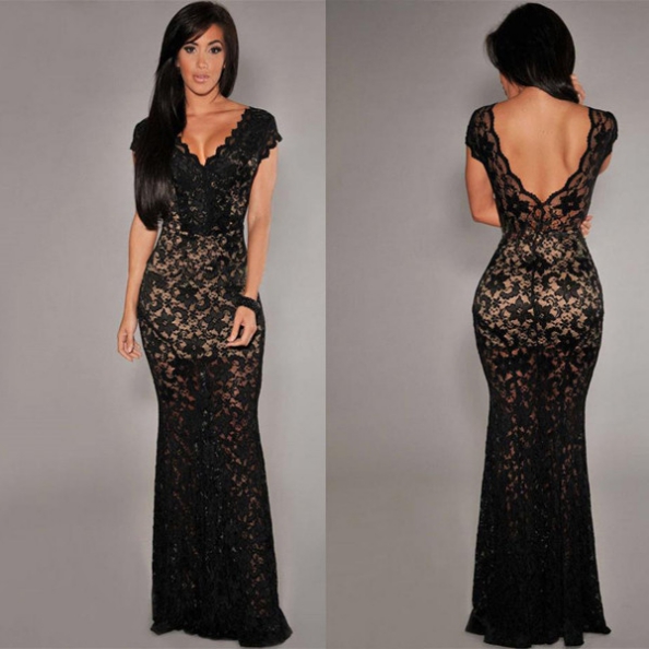 Black Bodycon Sexy Floor Length Lace Prom Dresses 2017 On Luulla