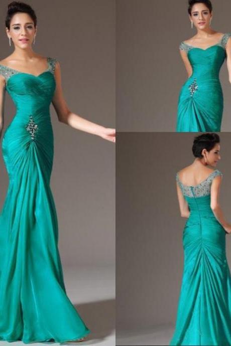 Chic Royal Blue Spaghetti Strap Evening Gown Beaded Ruched Chiffon Midi Prom Dress DP7609